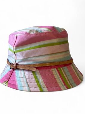 Coach Pink Striped Bucket Hat with Belt